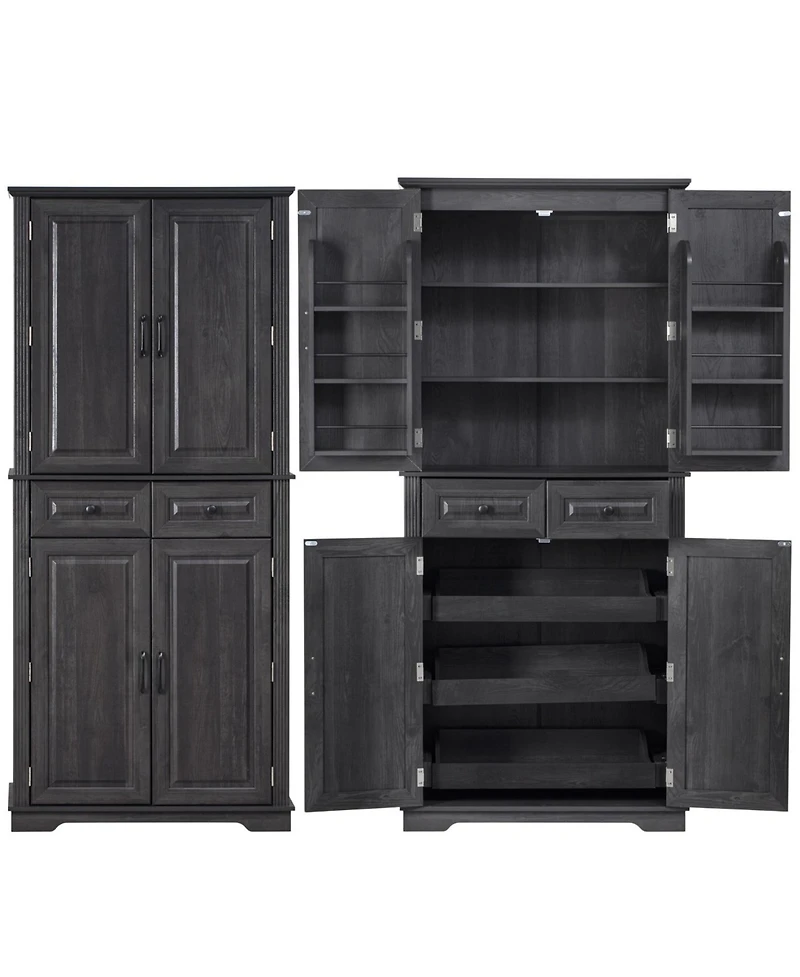 Streamdale Furniture 71" Farmhouse Pantry Cabinet with Pull Out Organizers