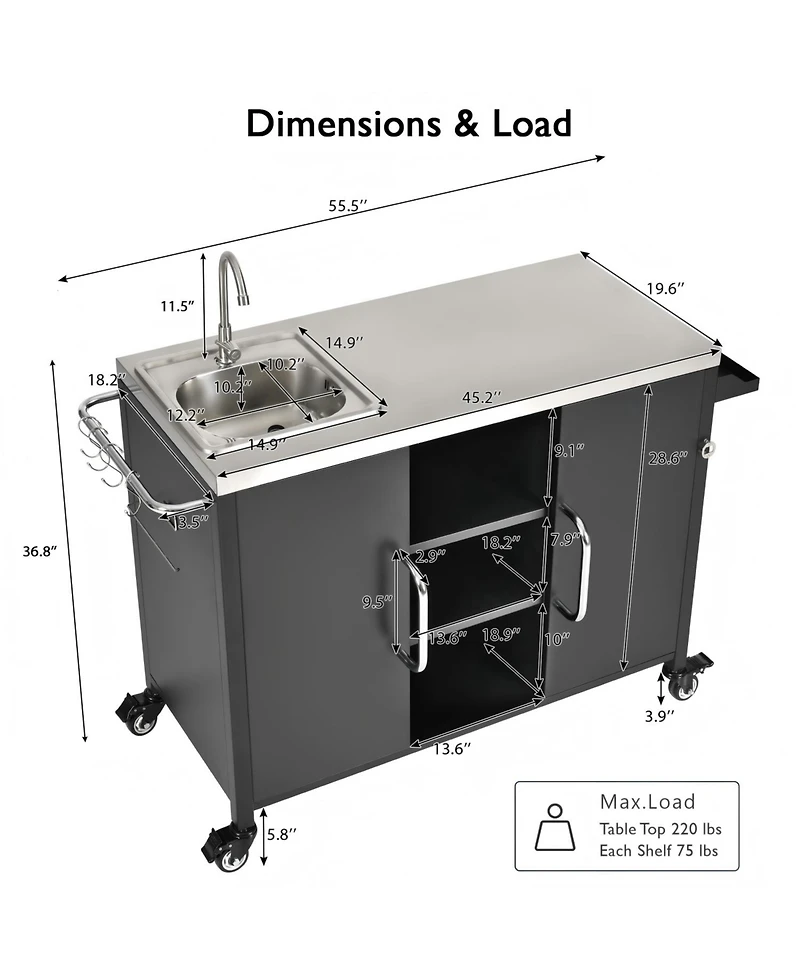 Streamdale Furniture Outdoor Kitchen Island with Sink & Grill Cart