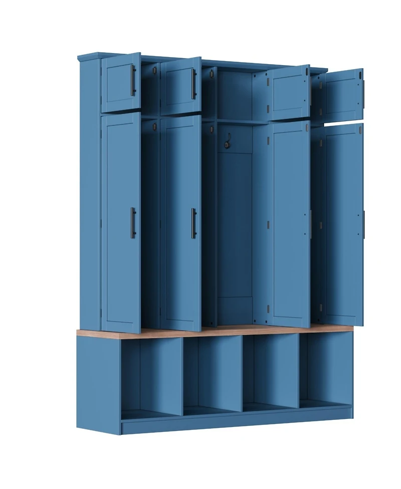 Streamdale Furniture Farmhouse Hall Tree Bench with Hidden Hooks & Shoe Cabinet