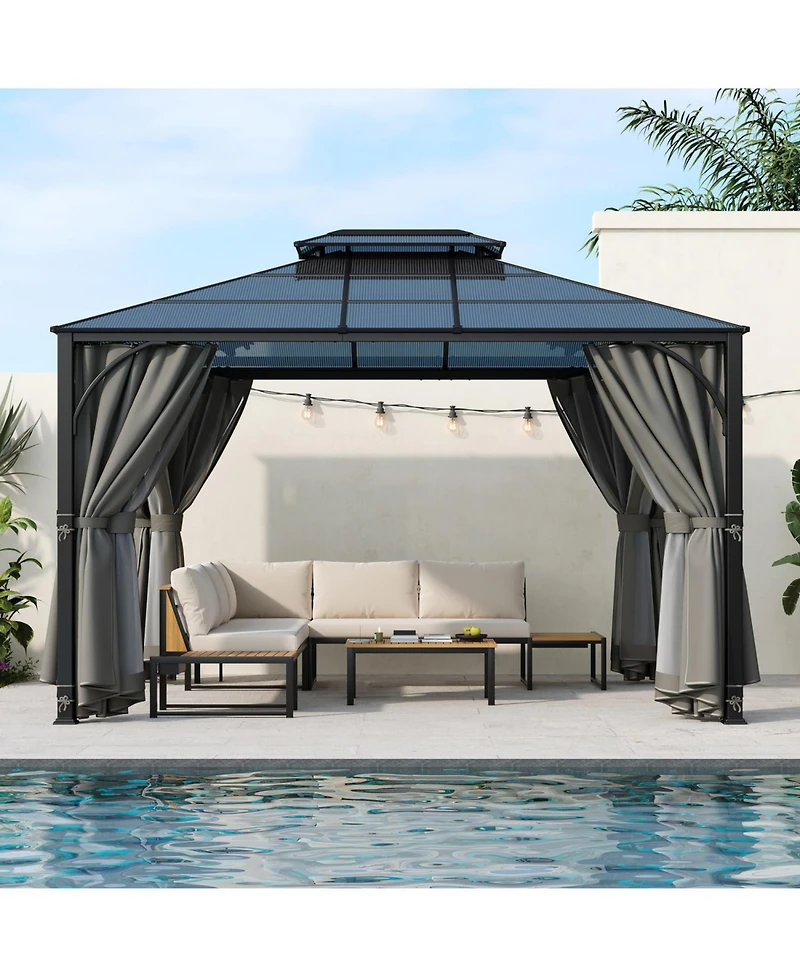 Streamdale Furniture 10'x12' Hardtop Gazebo with Netting & Curtains