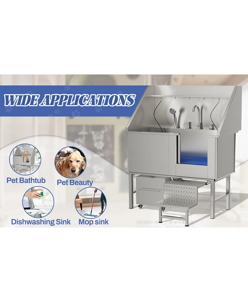 Streamdale Furniture 50in Stainless Steel Dog Washing Station