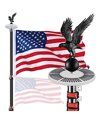 Yescom Ez Go 25ft Eagle Topper Telescopic Flag Pole Kit Solar Light Outside 3x5' Us Flag Ball Top, Black
