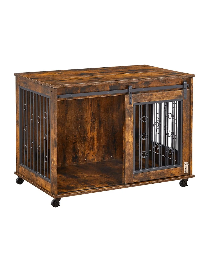 Streamdale Furniture Rustic Brown Sliding Door Dog Cage - 39"
