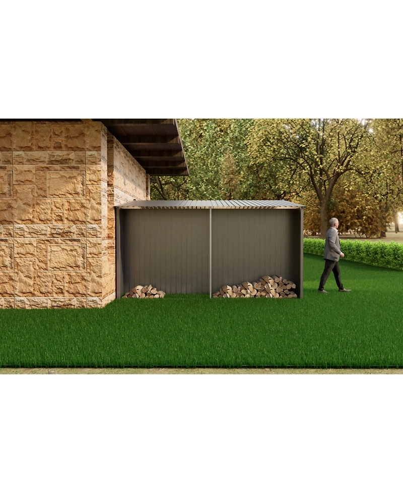Streamdale Furniture Outdoor Metal & Firewood Shed 13x11 Grey