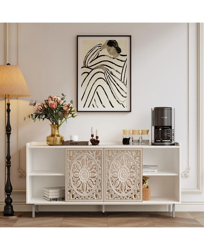 Streamdale Furniture Mid Century Modern White Buffet/Tv Stand