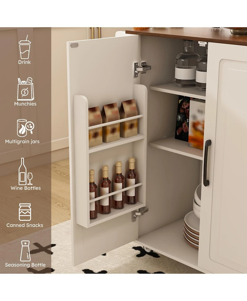 Streamdale Furniture White Kitchen Island Cart with Foldable Tabletop & Storage