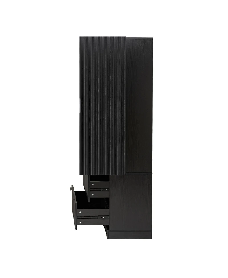 Streamdale Furniture 72" Fluted Pantry Cabinet with Drawers & Spice Rack - Black