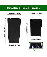 Streamdale Furniture 22" Faux Rattan Square Planter w/ Self-Watering (2-Pack Black)