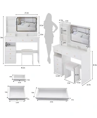 Streamdale Furniture 41" Led Vanity Table with Stool & Large Storage