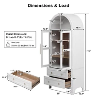Casainc 71" Tall Arched Kitchen Pantry Cabinet with Glass Doors, Adjustable Shelves & 2 Large Drawers
