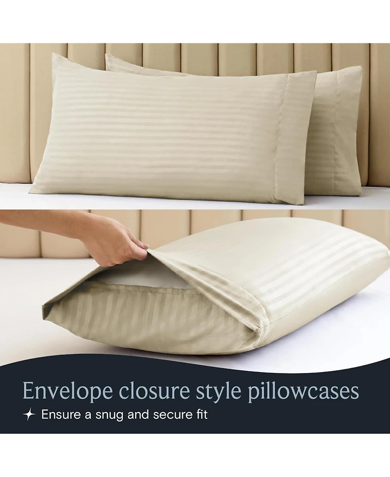 4PC Striped Silky Soft Cooling Deep Pocket Performance Sheet Set
