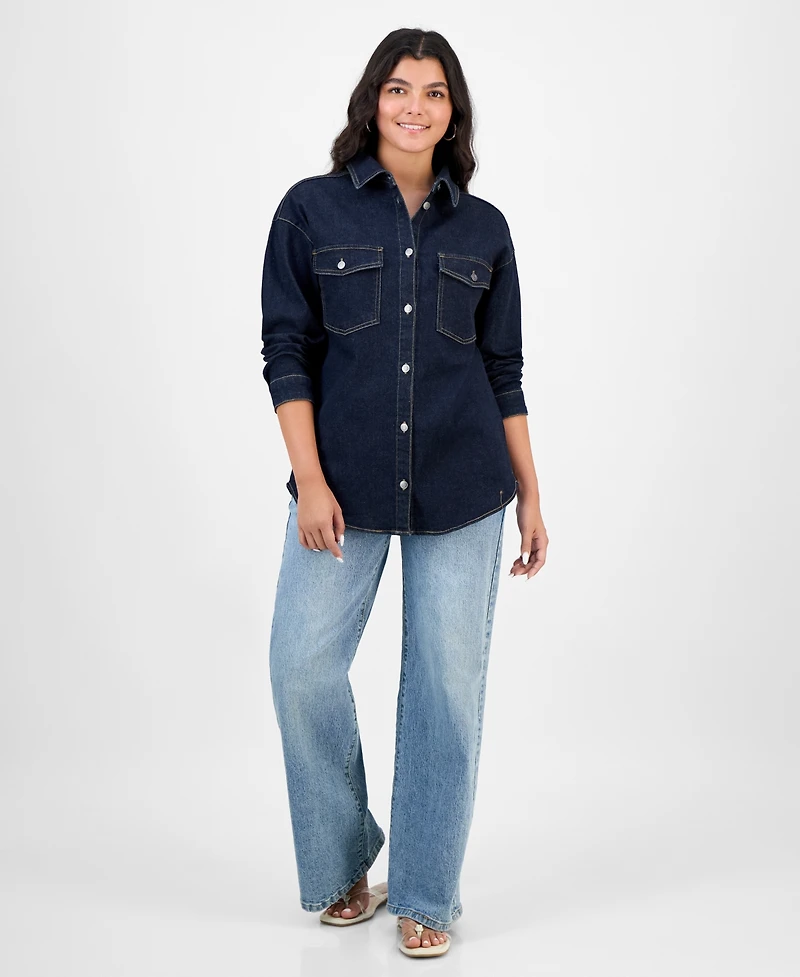 Bar Iii Women's Oversized Denim Shirt, Macy's Exclusive