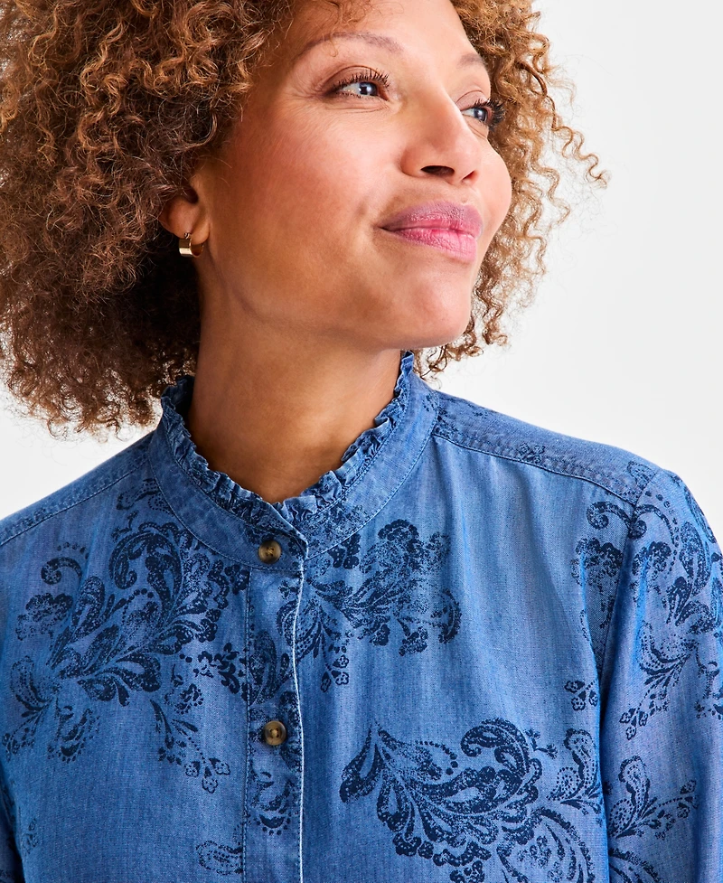 Style & Co Women's Printed Denim Button-Front Shirt, Macy's Exclusive