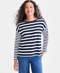 Style & Co Women's Long Sleeve Button-Trim Striped Knit Top, Macy's Exclusive