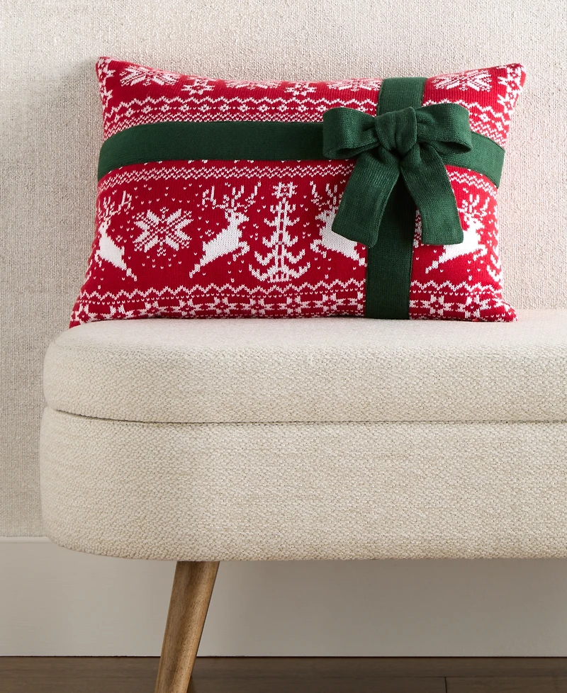 Holiday Lane Knit Present Decorative Pillow, 14" x 20", Exclusively for Macy's