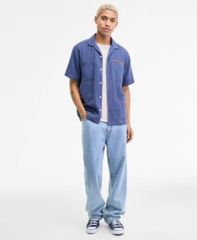 Sun Stone Mens Camp Joss Regular Fit Embroidered Button Down Shirt Inside Out Regular Fit T Shirt Mousse Baggy Jeans Macys Exclusive