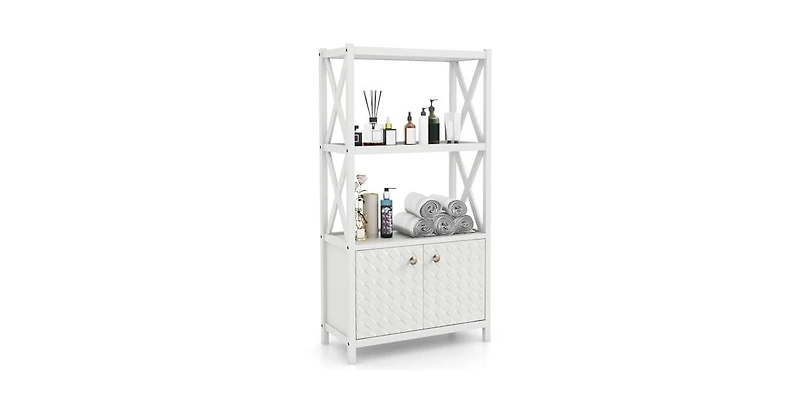 Volenca Bathroom Storage Cabinet with Open Shelves and Double Doors