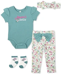 Baby Essentials Girls Mama's Bestie Bodysuit, Headband, Pants & Socks, 4 Piece Set