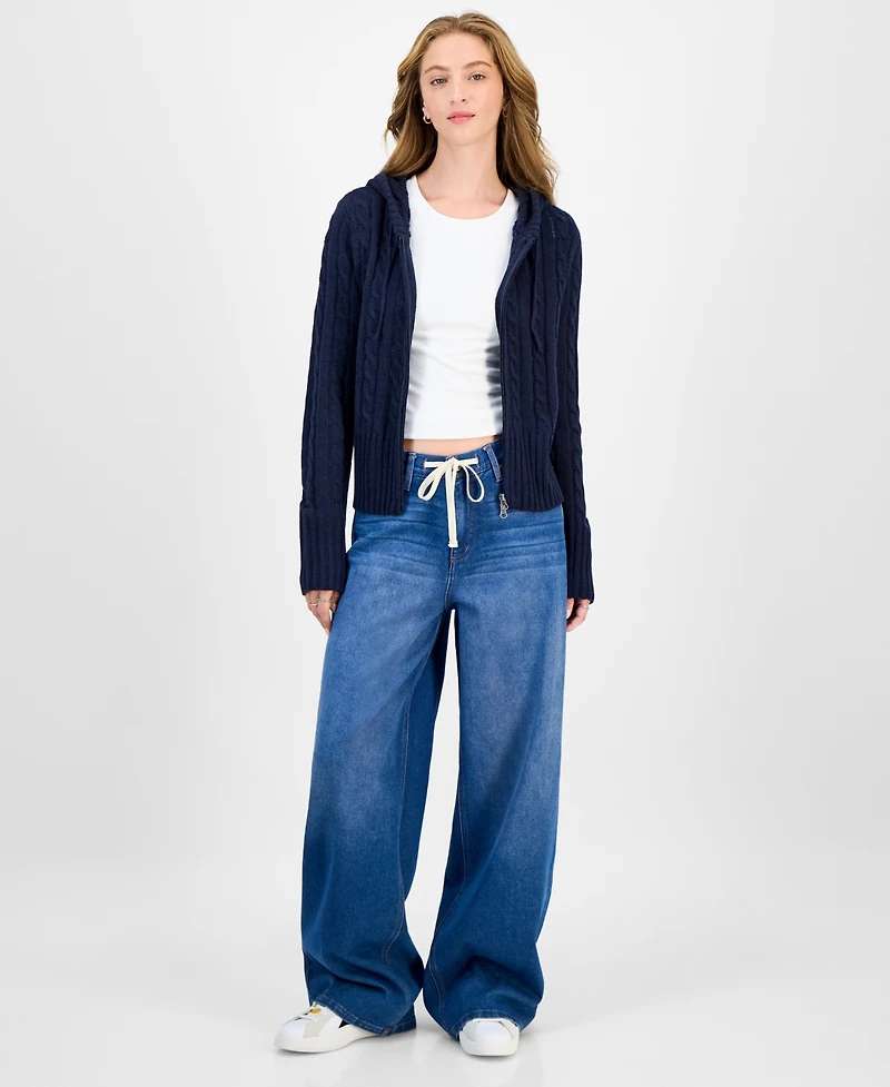 Hooked Up by Iot Juniors' Cable-Knit Zippered Hoodie