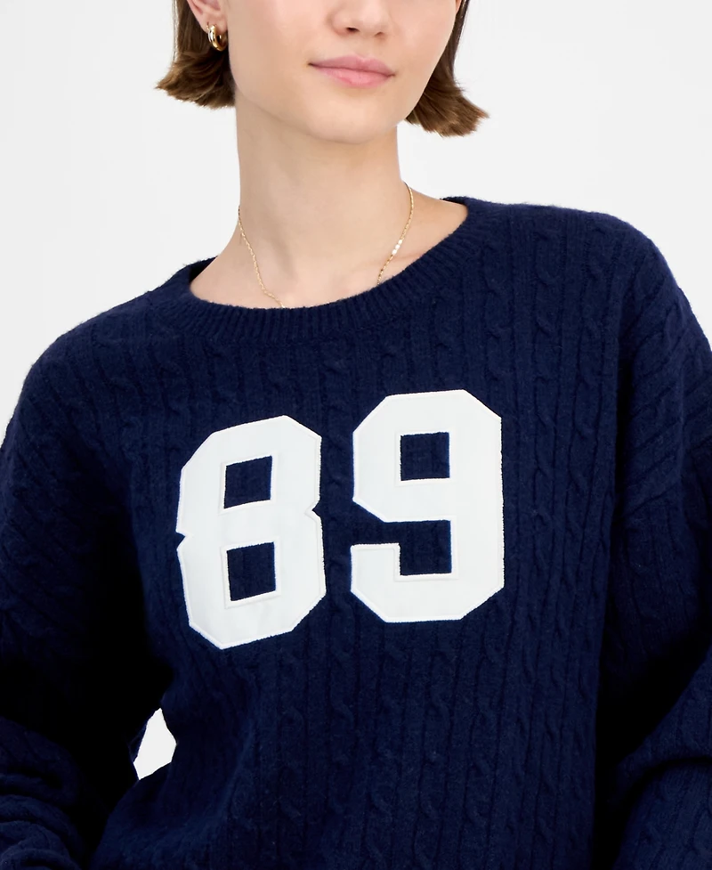 Hippie Rose Juniors' Cable-Knit Varsity Sweater