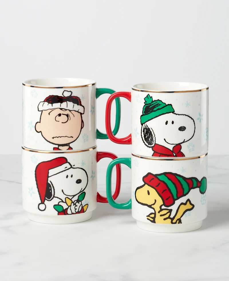 Lenox Snoopy Christmas Stackable Mugs, Set of 4