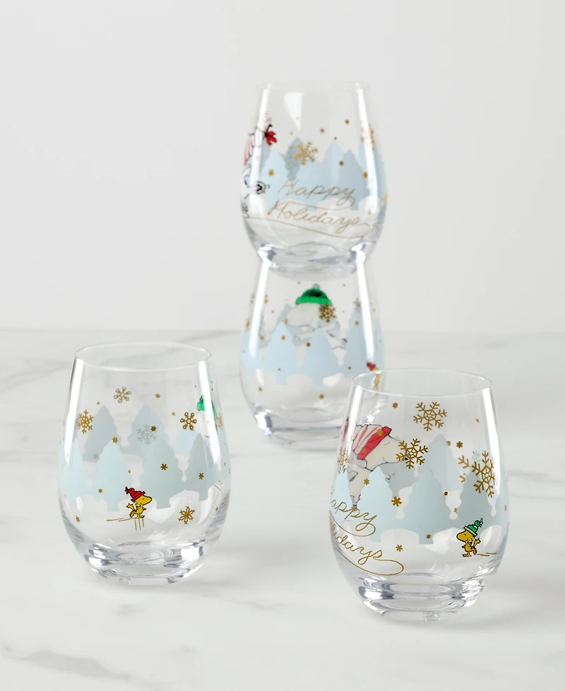 Lenox Snoopy Skating Christmas Tumblers, Set of 4