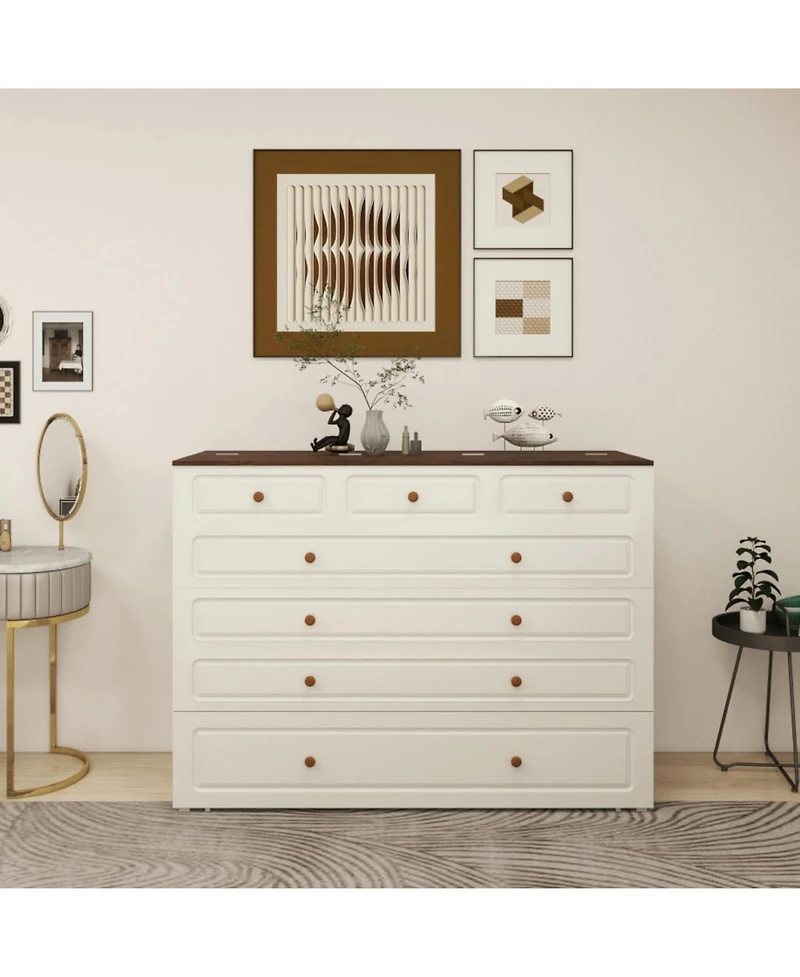 livelylodge Murphy Bed Cabinet, Queen Murphy Bed with Usb and Charging Ports, with Drawer Includes Storage Cabinet, Queen Suit for Guest Room, White C