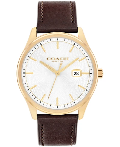 Coach Women's Oliver Brown Leather Calfskin Strap Watch, 41mm