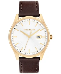 Coach Women's Oliver Brown Leather Calfskin Strap Watch, 41mm