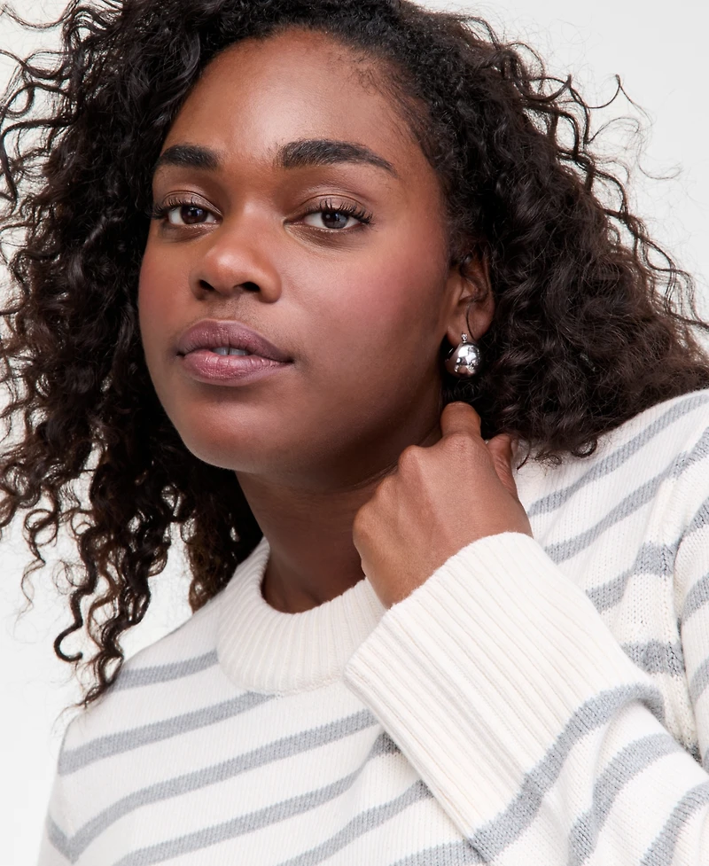 On 34th Trendy Plus Size Striped High-Neck Sweater, Macy's Exclusive