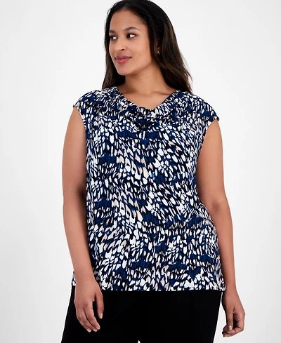 Anne Klein Plus Printed Cowl-Neck Extended-Shoulder Blouse