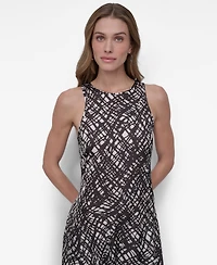 Dkny Women's Printed Crewneck High-Low Hem Midi Dress