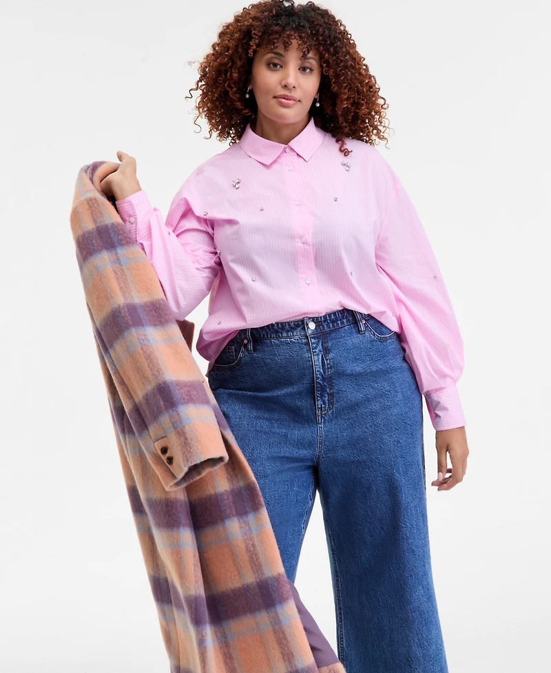 On 34th Trendy Plus Embellished Striped Shirt, Macy's Exclusive