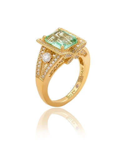 Suzy Levian Sterling Silver Emerald Cut Cubic Zirconia French Filigree Ring