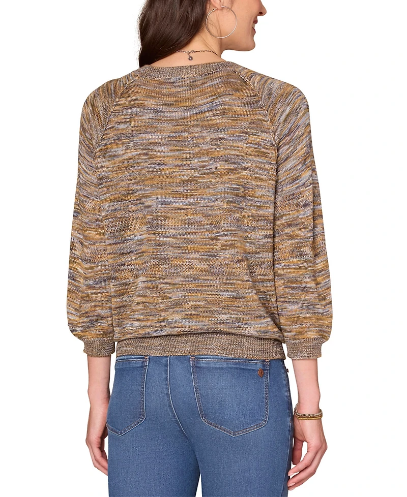 Democracy Women's Space Dye Round-Neck Blouson-Sleeve Sweater
