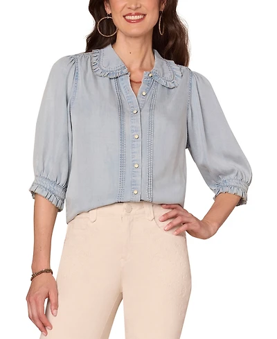 Democracy Women's Ruffle-Trim-Collar Button-Front Top