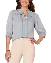 Democracy Womens Ruffle Trim Collar Button Front Top Ps Xl