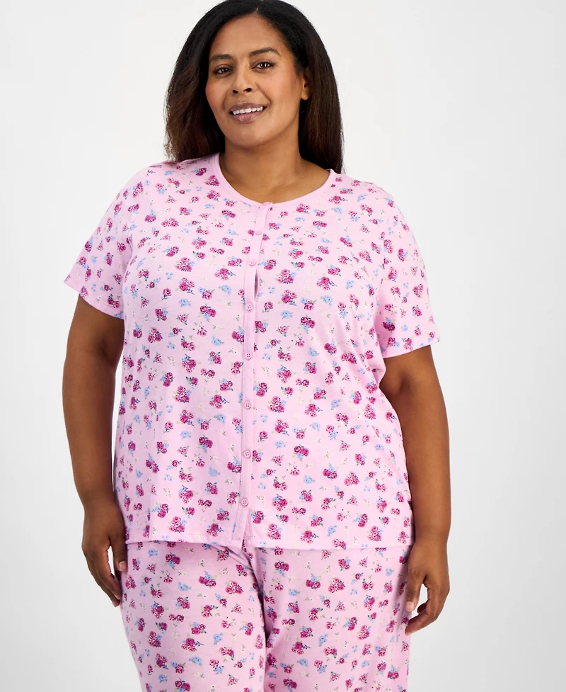Charter Club Plus Cotton Essential Button-Down Pajama Set, Created for Macy's