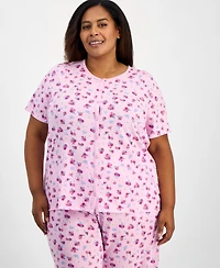 Charter Club Plus Cotton Essential Button-Down Pajama Set, Created for Macy's