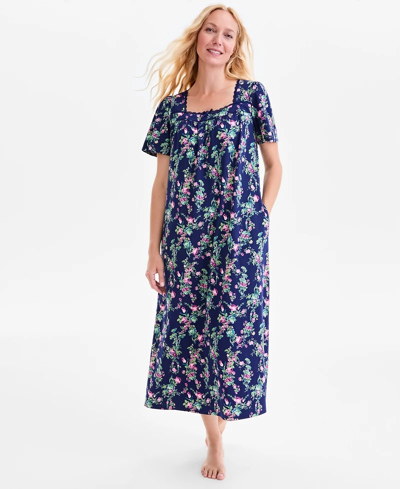 Charter Club Women's Cotton Short-Sleeve Lace-Trim Nightgown