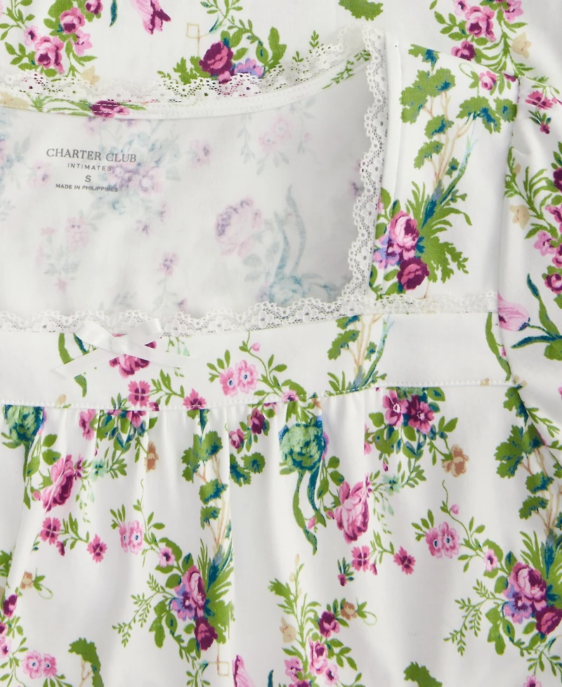 Charter Club Women's Cotton Short-Sleeve Lace-Trim Nightgown