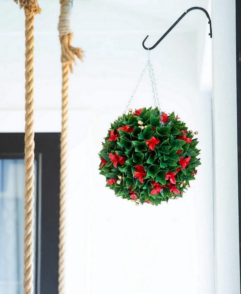 Nearly Natural 15" Uv Resistant Artificial Tip Photinia Christmas Hanging Ball Indoor and Outdoor