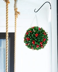 Nearly Natural 15" Uv Resistant Artificial Tip Photinia Christmas Hanging Ball Indoor and Outdoor