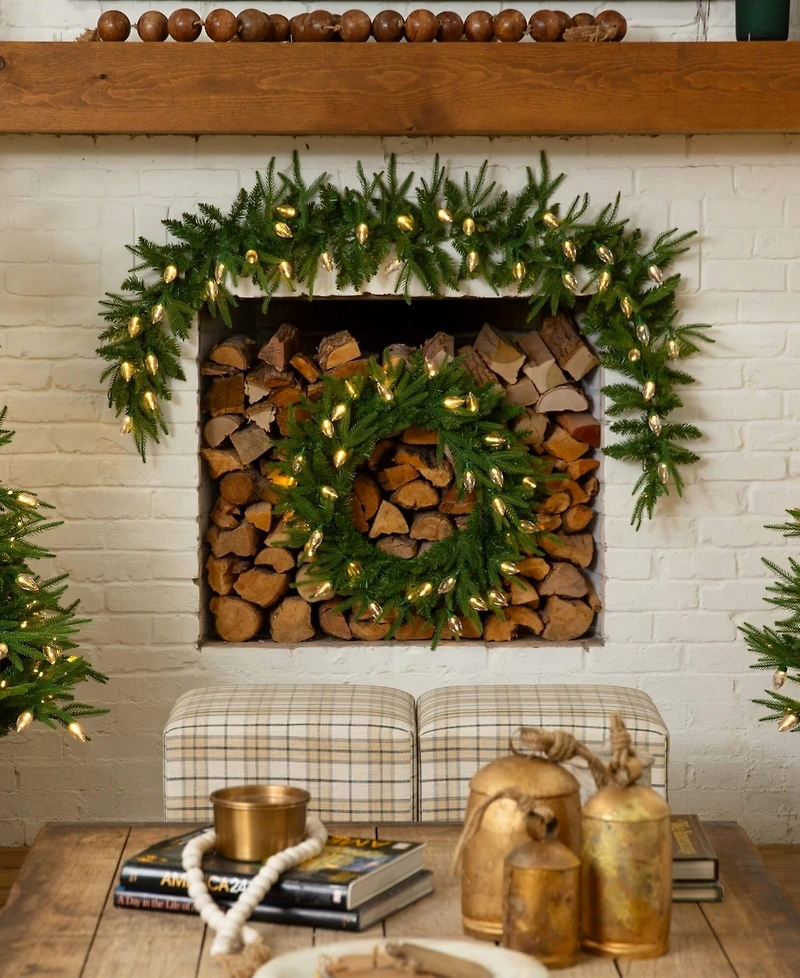 Nearly Natural 24" Pre-Lit Artificial Luxembourg Pine Christmas Wreath Bulb Led Lights