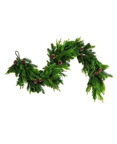 Nearly Natural 6" Artificial Pine and Norfolk Garland with Pinecones