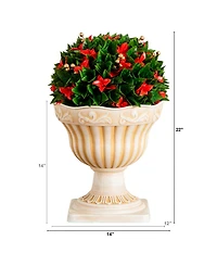 Nearly Natural 22" Uv Resistant Artificial Christmas Ball in Classic Decorative Planter Indoor and Outdoor