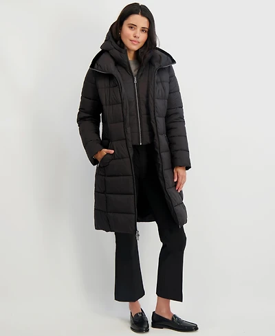 Tahari Women's Hooded Bibbed Puffer Coat