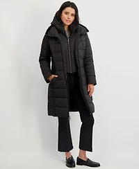 Tahari Women's Hooded Bibbed Puffer Coat