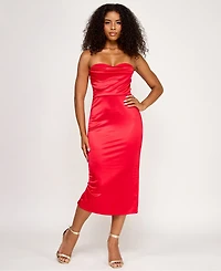 Emerald Sundae Juniors' Strapless Lace-Bodice Midi Dress