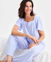 Charter Club Women's Short-Sleeve Pointelle Knit Pajama Set